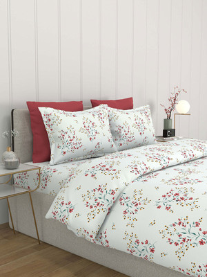 Bombay Dyeing Cotton Super King Flat 164 TC Floral Bedsheet(Pack of 1, Red & Sea Green)