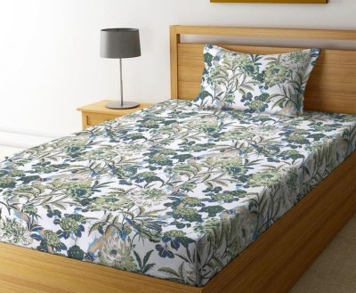 RRC 144 TC Microfiber Single Printed Flat Bedsheet(Pack of 1, Dark Green,White)