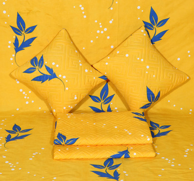 Moonroof Cotton Double Flat 300 TC Printed Bedsheet(Pack of 1, NEW YELLOW (1 Flat Bedsheet + 2 Pillow Cover + 2 Cushion Covers with Filler))