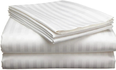 COZY QUEEN Cotton King Flat 220 TC Striped Bedsheet(Pack of 1, White)