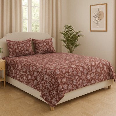 CARLTON LONDON Cotton King Flat 180 TC Floral Bedsheet(Pack of 1, Beige)