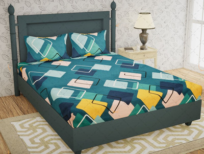 RRC 144 TC Cotton Double Jaipuri Prints Fitted (Elastic) Bedsheet(Pack of 1, Blue)
