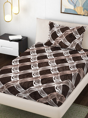 Fabinaliv Woolen King Flat 300 TC Geometric Bedsheet(Pack of 1, Brown)