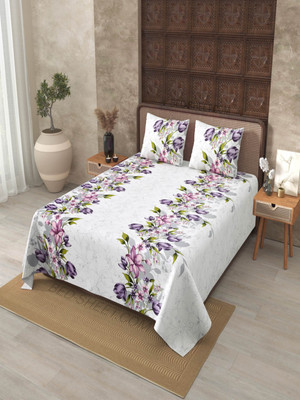 JAIPUR FABRIC Cotton King Flat 240 TC Floral Bedsheet(Pack of 1, White1)