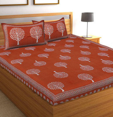 RAJDEVI JAIPUR PRINTS 244 TC Cotton Double Printed Flat Bedsheet(Pack of 1, Multicolor)
