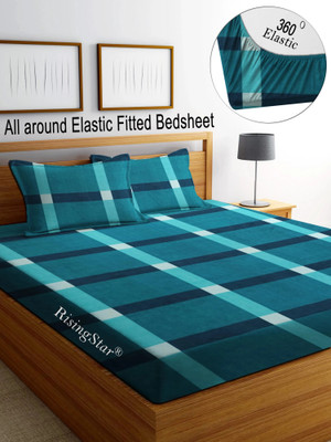 RisingStar Microfiber King Fitted (Elastic) 250 TC Printed Bedsheet(Pack of 1, FITTED-C GREEN BOX)