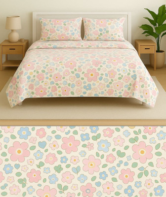TINDLER KNOTS Cotton Double Flat 300 TC Printed Bedsheet(Pack of 1, LIGHT PINK-E)