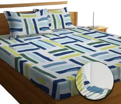 ikaan décor Cotton King Fitted (Elastic) 300 TC Abstract Bedsheet(Pack of 1, Multicolor)