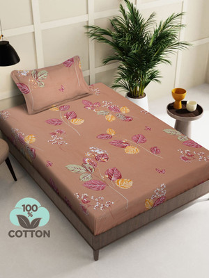 Klotthe 400 TC Cotton Single Printed Fitted (Elastic) Bedsheet(Pack of 1, Multicolor)
