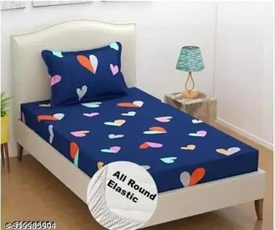 Flipkart SmartBuy 150 TC Polycotton Single Printed Fitted (Elastic) Bedsheet(Pack of 1, Blue)
