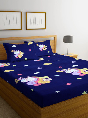 Profit blitz Microfiber King Fitted (Elastic) 200 TC Cartoon Bedsheet(Pack of 1, Blue)