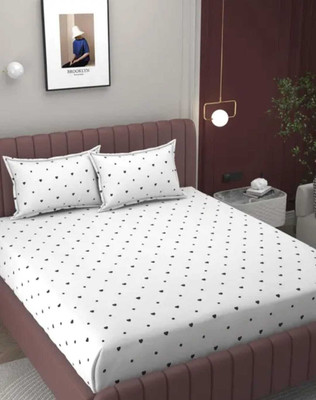 HOMIMPEX Microfiber, Cotton King Fitted (Elastic) 300 TC Printed Bedsheet(Pack of 1, BLACK HEART)