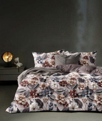 Harsh Enterprises Cotton Double, King Flat 240 TC Floral Bedsheet(Pack of 1, Grey)