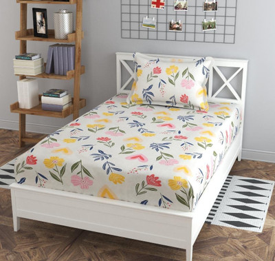 OLDENNA Cotton Single Fitted (Elastic) 230 TC Floral Bedsheet(Pack of 1, Multicolor)