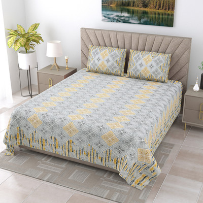 Divine Modex 144 TC Cotton Double Abstract Flat Bedsheet(Pack of 1, Beige)