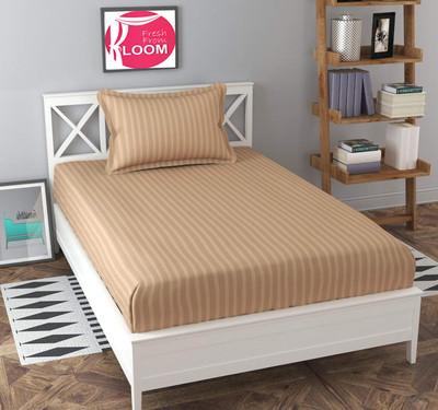 Freshfromloom 144 TC Microfiber Single Striped Flat Bedsheet(Pack of 1, Brown)