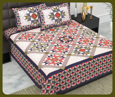 JAIPUR PRINTS Cotton Double Flat 240 TC Jaipuri Prints Bedsheet(Pack of 1, Blue)