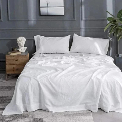 lacoza 400 TC Cotton Blend Super King Solid Flat Bedsheet(Pack of 1, White)
