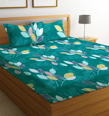 Flipkart SmartBuy Microfiber Double Flat 180 TC Floral Bedsheet(Pack of 1, Green Leaf)