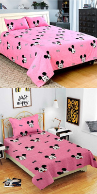 VA Creations 260 TC Cotton Single, Double Printed Flat Bedsheet(Pack of 2, Multicolor)