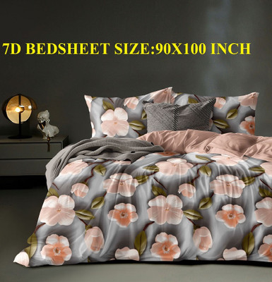 Laying Style Polycotton King Flat 400 TC Floral Bedsheet(Pack of 1, Heavy 7D Flower Print Double king Size Bedsheet 90x100 inch with 2 Pillow cover)