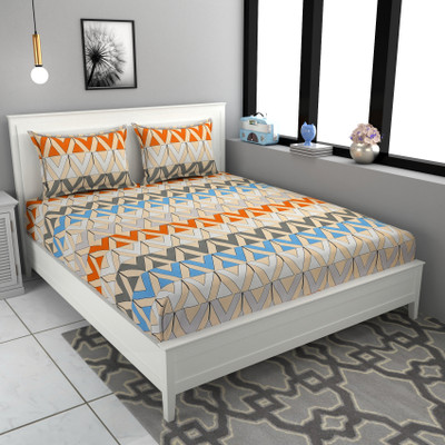 STAR TEX 180 TC Cotton Double Abstract Flat Bedsheet(Pack of 1, Beige)