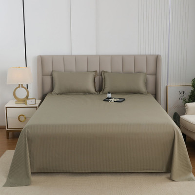 Story@home Cotton King Flat 300 TC Striped Bedsheet(Pack of 1, Brown)