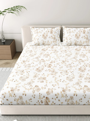 Mafatlal Cotton King Flat 186 TC Floral Bedsheet(Pack of 1, White, Beige & Light Brown)