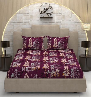 Rvans Creations 310 TC Cotton King Abstract Fitted (Elastic) Bedsheet(Pack of 1, Maroon Red)