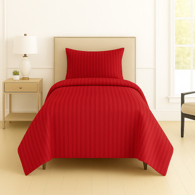 DECOR2ADMIRE 300 TC Cotton Single Striped Flat Bedsheet(Pack of 1, Red)