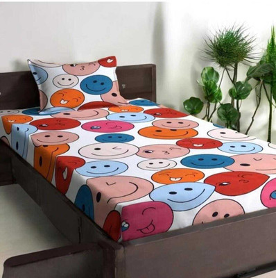 CLOVIS KRAFTS 240 TC Microfiber Single Printed Fitted (Elastic) Bedsheet(Pack of 1, SMILEYS RED)