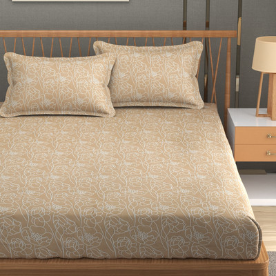 TURIYA 180 TC Cotton Double Self Design Fitted (Elastic) Bedsheet(Pack of 1, Beige)