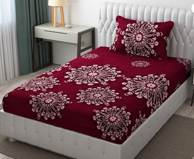 RARE BIRD 125 TC Cotton Single Jaipuri Prints Flat Bedsheet(Pack of 1, Maroon)