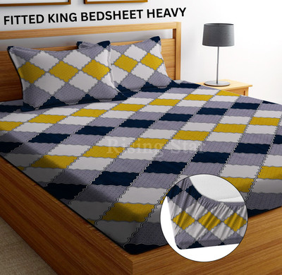 Italian Fab Cotton King Fitted (Elastic) 210 TC Printed Bedsheet(Pack of 1, Multicolor)