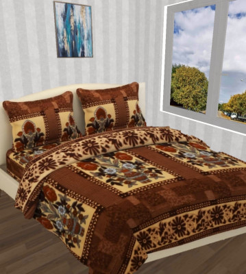 Baso 220 TC Woolen Double Floral Flat Bedsheet(Pack of 1, Brown)