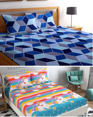 Makhija Cotton Double Flat 210 TC Printed Bedsheet(Pack of 2, Multicolor)