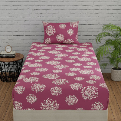 Huesland Cotton Single Flat 144 TC Geometric Bedsheet(Pack of 1, Mauve)