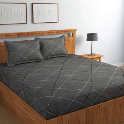 MANIQATEX 310 TC Cotton King Abstract Flat Bedsheet(Pack of 1, Dark Grey)