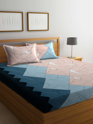 Eric London 144 TC Microfiber Double Geometric Flat Bedsheet(Pack of 1, Blue)