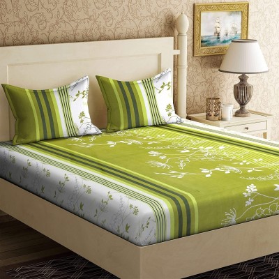 SHAPHIO 144 TC Microfiber Double Floral Flat Bedsheet(Pack of 1, Green)