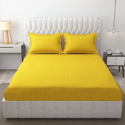 HOMETRESSA 220 TC Cotton King Solid Fitted (Elastic) Bedsheet(Pack of 1, Yellow)