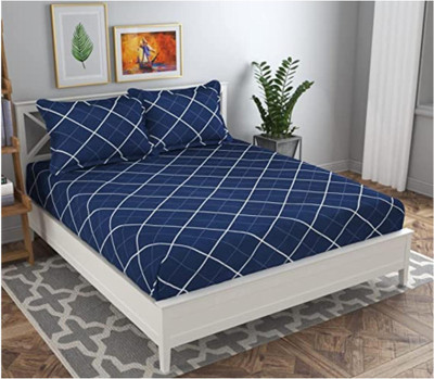 precise fabrics 250 TC Microfiber Double Printed Fitted (Elastic) Bedsheet(Pack of 1, Blue 2)