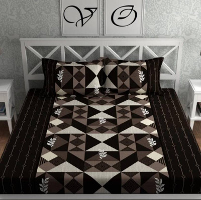 BLINKSYMART Cotton King Fitted (Elastic) 320 TC Printed Bedsheet(Pack of 1, Dark Brown)