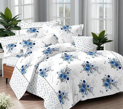 HELEN DECOR Polycotton Double Flat 210 TC Printed Bedsheet(Pack of 1, White)