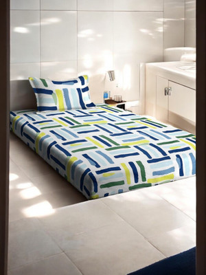 HOMYBEES 220 TC Cotton Single Abstract Fitted (Elastic) Bedsheet(Pack of 1, Multicolor11)