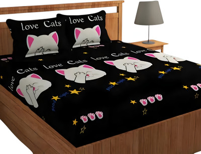 viraj Microfiber Double Fitted (Elastic) 250 TC 3D Printed Bedsheet(Pack of 1, Black)