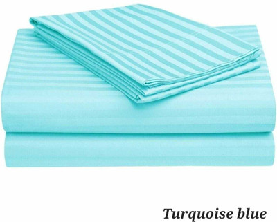 Pisagnj Cotton Single Flat 200 TC Striped Bedsheet(Pack of 1, Light Blue)