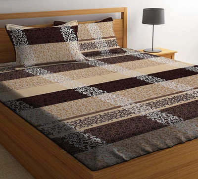 BEVI 280 TC Microfiber Single Printed Fitted (Elastic) Bedsheet(Pack of 1, Brown)