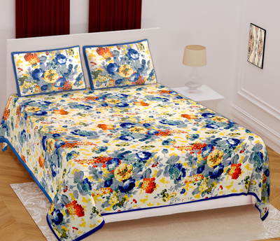 NERICS Cotton King Flat 350 TC Floral Bedsheet(Pack of 1, Blue)