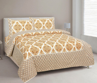 EasyGoods Cotton King Flat 240 TC Floral Bedsheet(Pack of 1, Yellow)